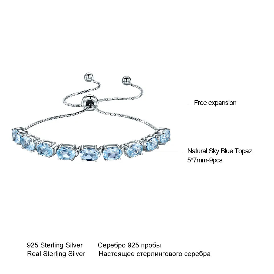 UMCHO Nano Sky Blue Topaz 925 Sterling Silver Chain Link Bracelets For Women Fine Jewelry Adjustable Bracelet
