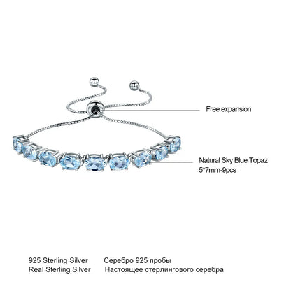 UMCHO Nano Sky Blue Topaz 925 Sterling Silver Chain Link Bracelets For Women Fine Jewelry Adjustable Bracelet