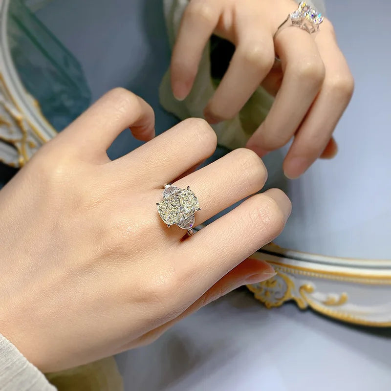 Cushion Cut 5ct Moissanite Diamond Ring 100% Real 925 Sterling Silver Engagement Wedding Band Rings for Women Promise Jewelry