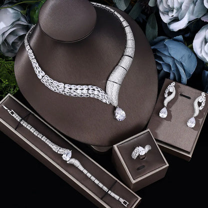 2022 Top 4 Wedding Bride Jewelry Set Water Drop Shape Jewelry Set for Women's Wedding Accessories Necklace and Earring Set