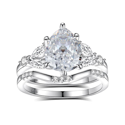 2ct 7x9MM Moissanite Two Rings with Certificate Laboratory Diamond Ring Women Wedding Jewelry 18K White Gold Plated S925 Silve