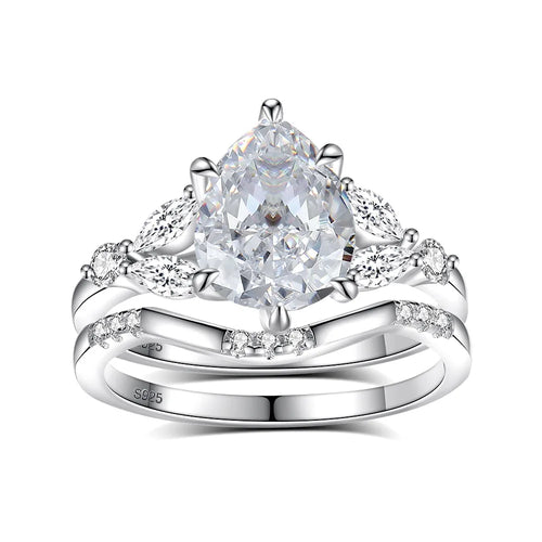 2ct 7x9MM Moissanite Two Rings with Certificate Laboratory Diamond Ring Women Wedding Jewelry 18K White Gold Plated S925 Silve
