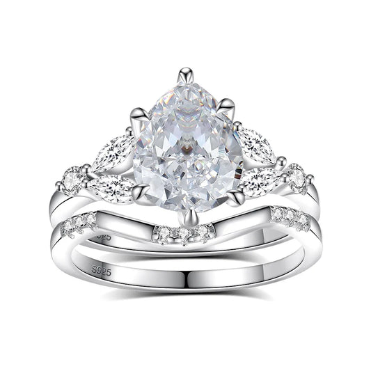2ct 7x9MM Moissanite Two Rings with Certificate Laboratory Diamond Ring Women Wedding Jewelry 18K White Gold Plated S925 Silve