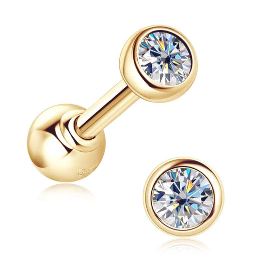 IOGOU 10K Solid Gold Earrings Bezel 2.1mm Round Moissanite Diamond Stud Earring for Women Men Classic Engagement Wedding Jewelry