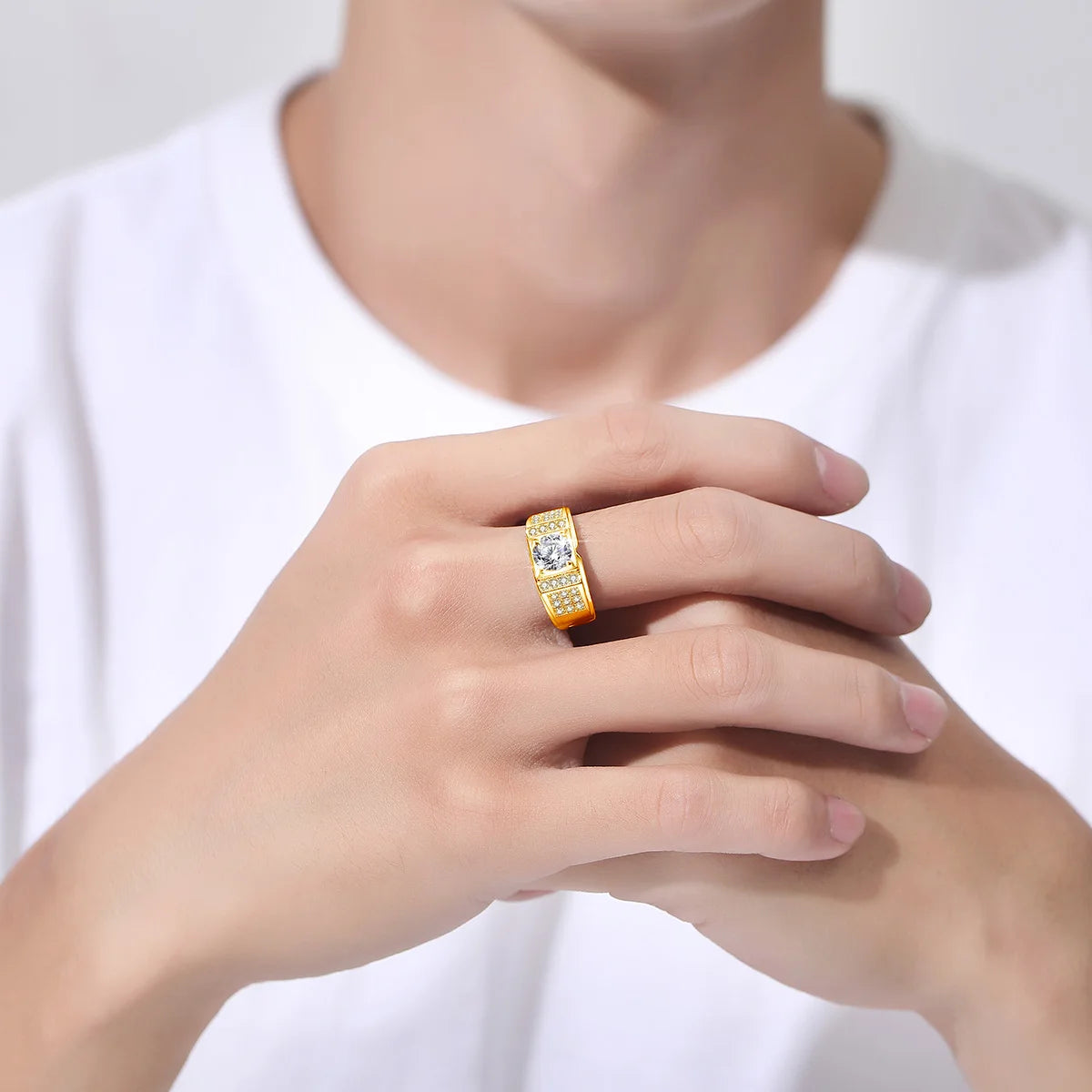 New In Round 6.5mm 1ct Moissanite Ring Men With Certificate Original Pass Diamond Test 925 Sterling Silver Wedding Jewelry Trend