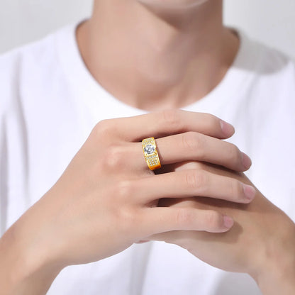 New In Round 6.5mm 1ct Moissanite Ring Men With Certificate Original Pass Diamond Test 925 Sterling Silver Wedding Jewelry Trend