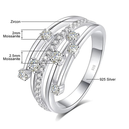 Szjinao Brand Trendy  Moissanite Ring Eternity Wedding Band Solid 925 Silver Rings For Women Jewelry Engagement Gift Dropship