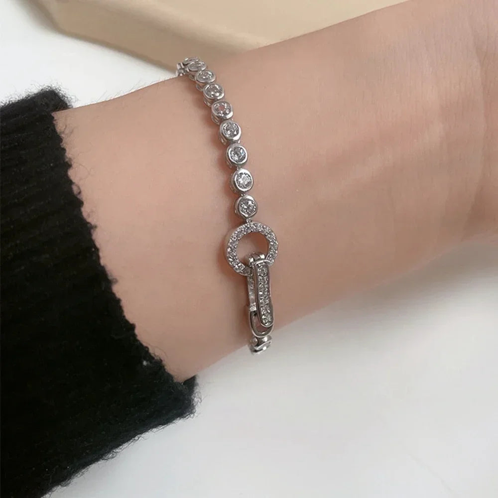 100% 925 Sterling Silver Create Moissanite Party Fashion Women's Chain Bracelet Boutique Jewelry Wedding Ring