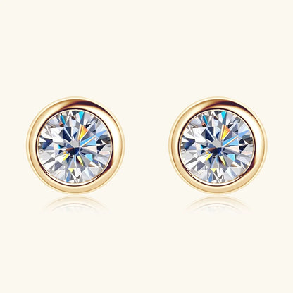 IOGOU 10K Solid Gold Earrings Bezel 2.1mm Round Moissanite Diamond Stud Earring for Women Men Classic Engagement Wedding Jewelry
