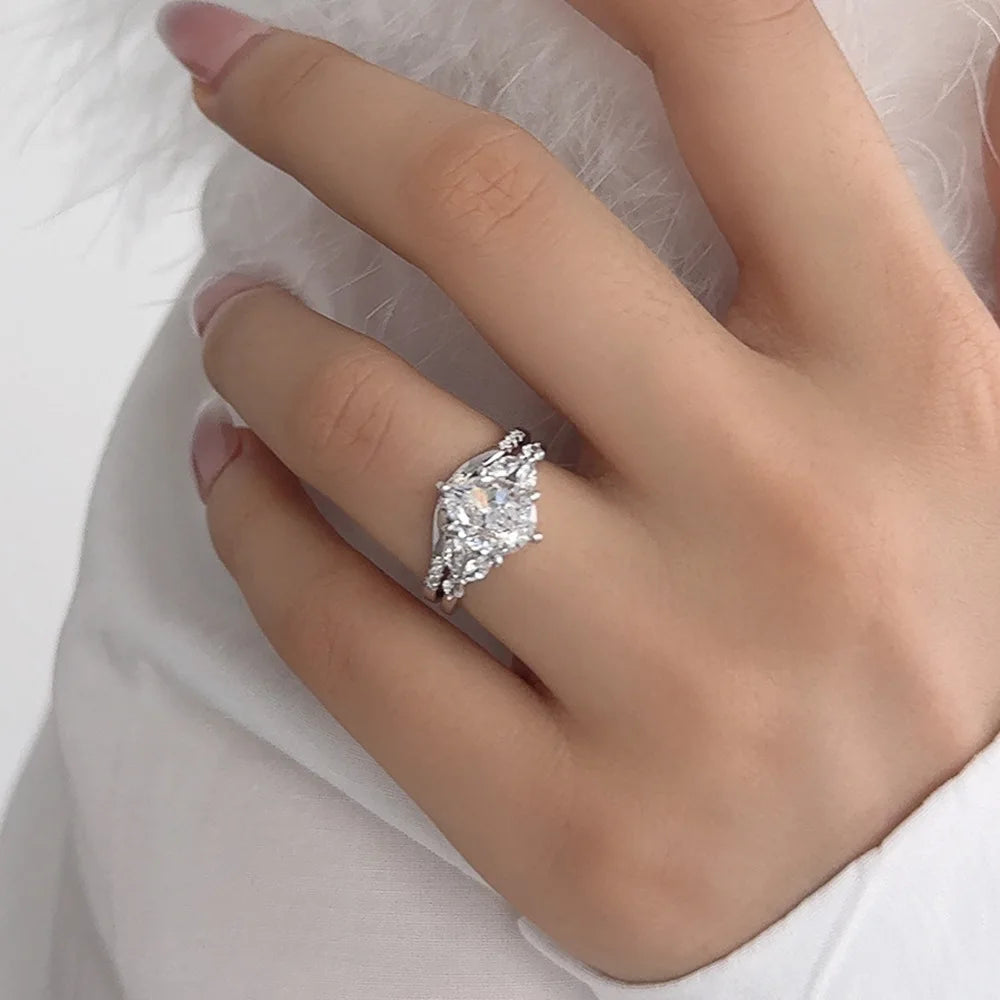 2ct 7x9MM Moissanite Two Rings with Certificate Laboratory Diamond Ring Women Wedding Jewelry 18K White Gold Plated S925 Silve