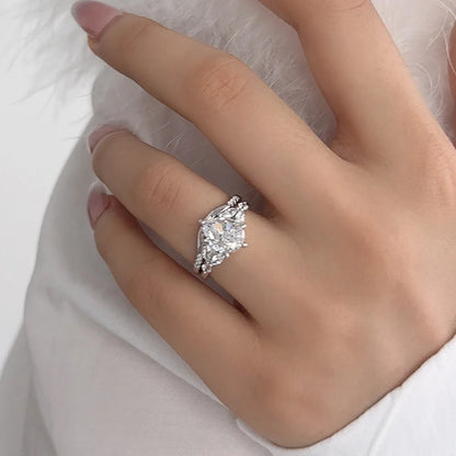2ct 7x9MM Moissanite Two Rings with Certificate Laboratory Diamond Ring Women Wedding Jewelry 18K White Gold Plated S925 Silve