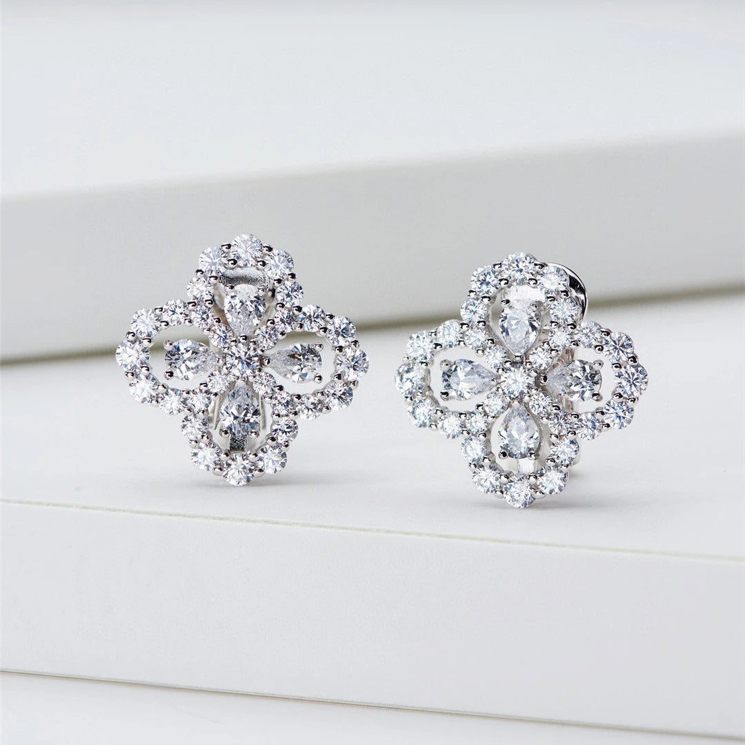 Luomansi Moissanite Petal Ear Clip Passes Diamond Test 100% Solid S925 Silver Jewelry Women Wedding Party Gift