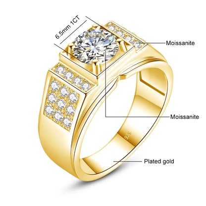 New In Round 6.5mm 1ct Moissanite Ring Men With Certificate Original Pass Diamond Test 925 Sterling Silver Wedding Jewelry Trend