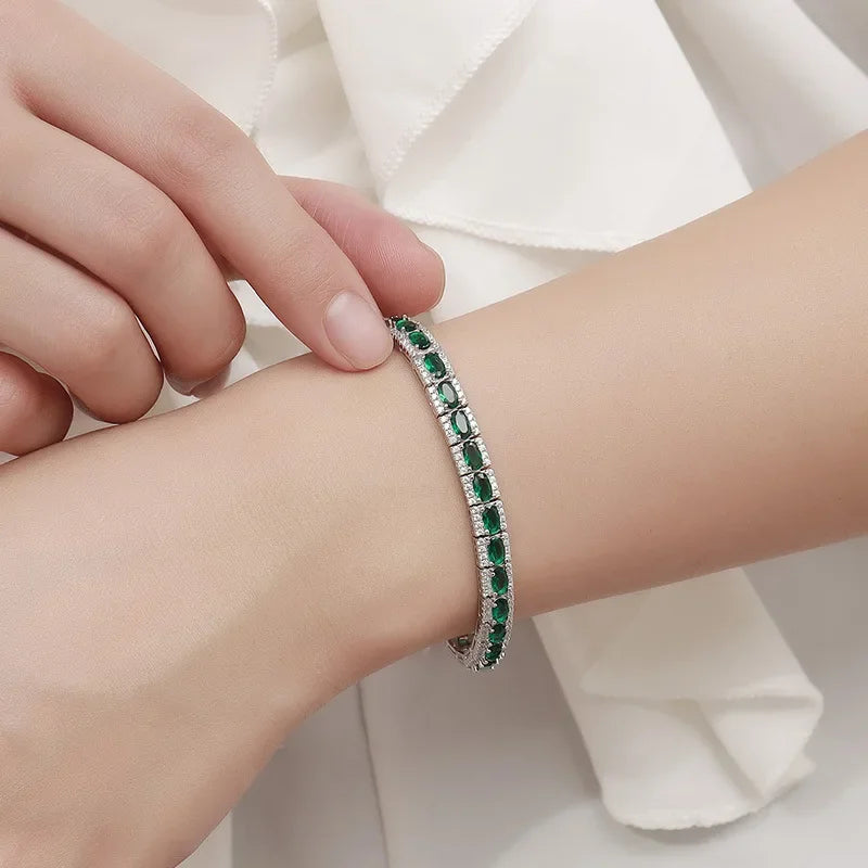 Handmade Emerald Diamond Bangle Bracelet 100% Real 925 Sterling silver Wedding Bracelets For Women Men Engagement Jewelry Gift