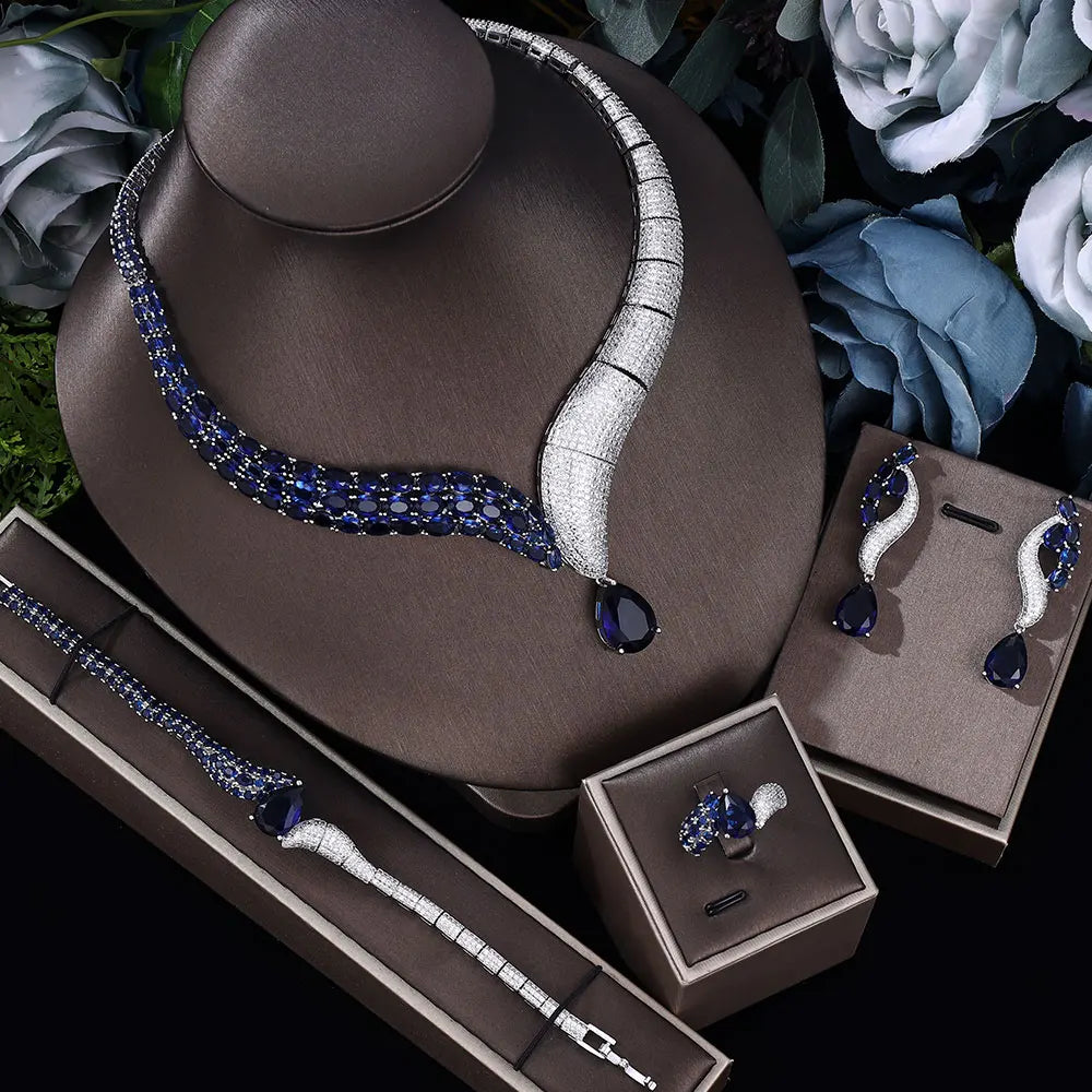 2022 Top 4 Wedding Bride Jewelry Set Water Drop Shape Jewelry Set for Women's Wedding Accessories Necklace and Earring Set