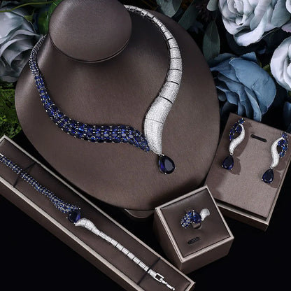2022 Top 4 Wedding Bride Jewelry Set Water Drop Shape Jewelry Set for Women's Wedding Accessories Necklace and Earring Set