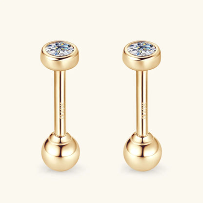 IOGOU 10K Solid Gold Earrings Bezel 2.1mm Round Moissanite Diamond Stud Earring for Women Men Classic Engagement Wedding Jewelry