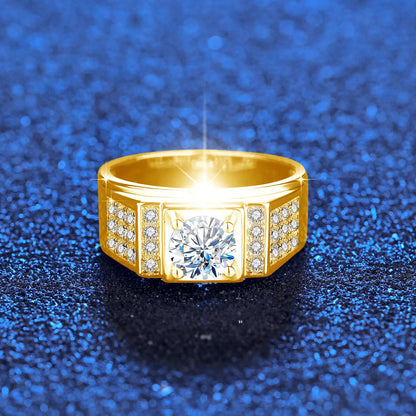 New In Round 6.5mm 1ct Moissanite Ring Men With Certificate Original Pass Diamond Test 925 Sterling Silver Wedding Jewelry Trend