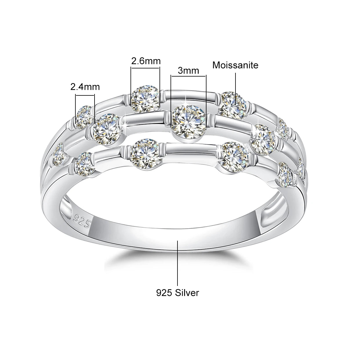 Szjinao Brand Trendy  Moissanite Ring Eternity Wedding Band Solid 925 Silver Rings For Women Jewelry Engagement Gift Dropship