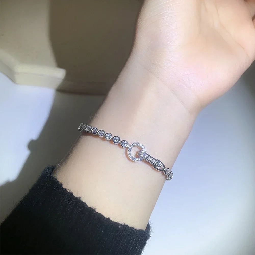 100% 925 Sterling Silver Create Moissanite Party Fashion Women's Chain Bracelet Boutique Jewelry Wedding Ring